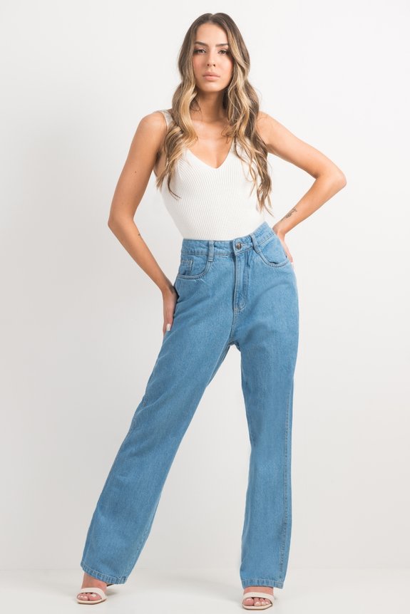 Calça Jeans Wide Leg Polaris Mar Cintura Alta Calça Jeans Wide Leg Polaris Mar Cintura Alta