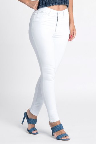 Calça Jeans Branca Skinny Feminina Cintura Alta Corte Do Jeans
