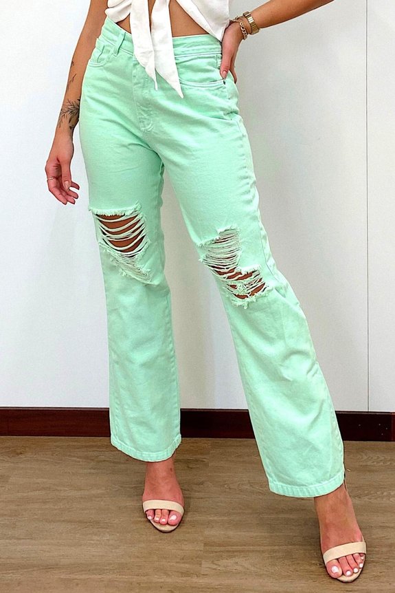 Calça Wide Leg com Destroyed Lima Calça Wide Leg com Destroyed Lima