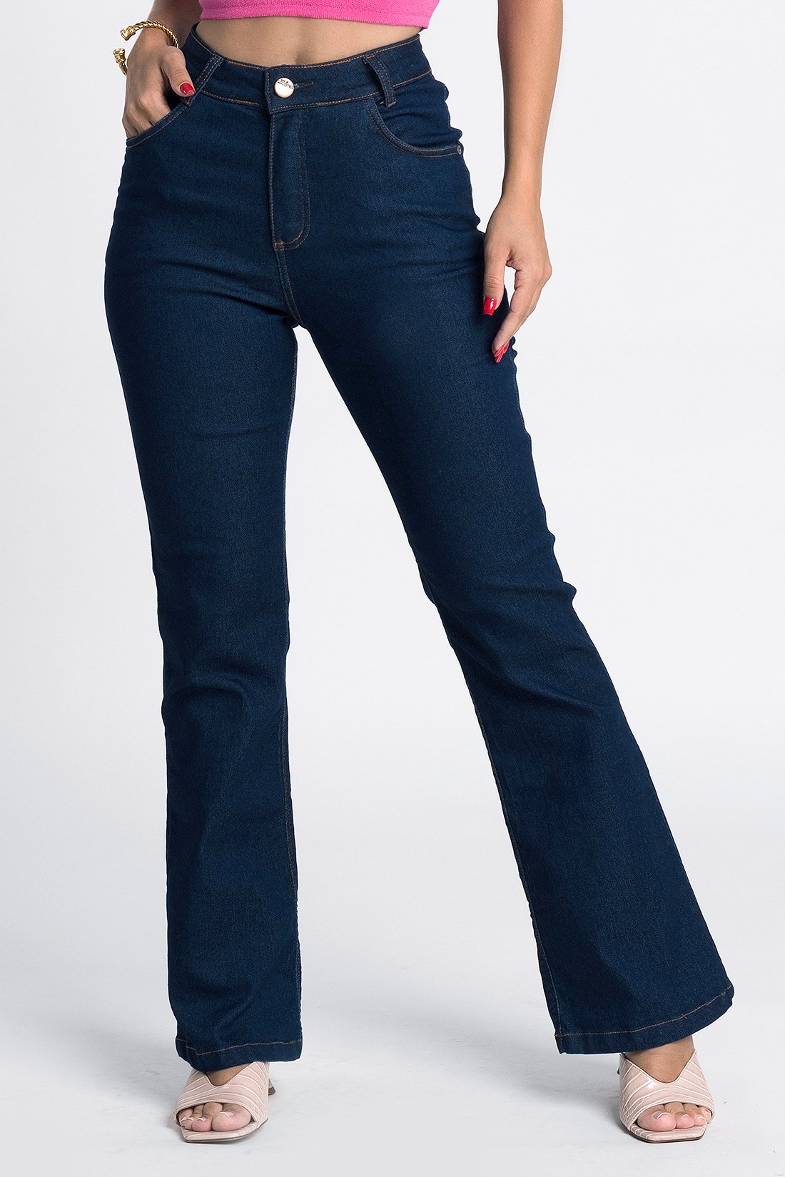 Calça jean store flare cintura alta