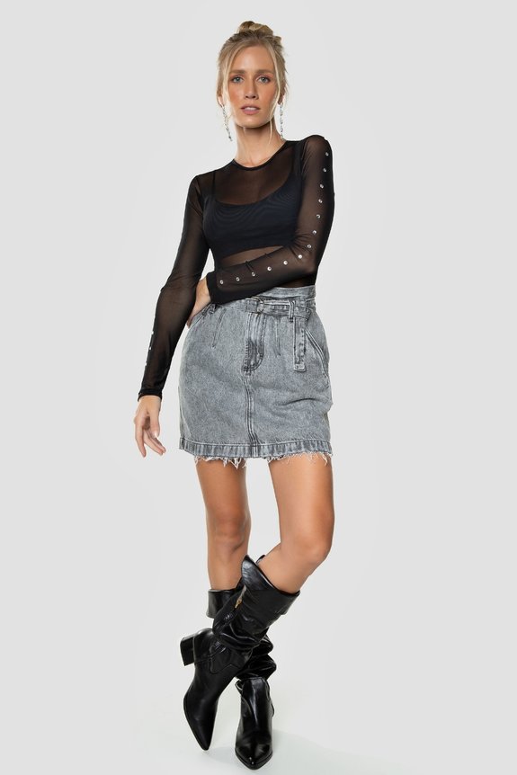 Saia Jeans Feminina Polaris Black c/ Cinto Saia Jeans Feminina Polaris Black c/ Cinto
