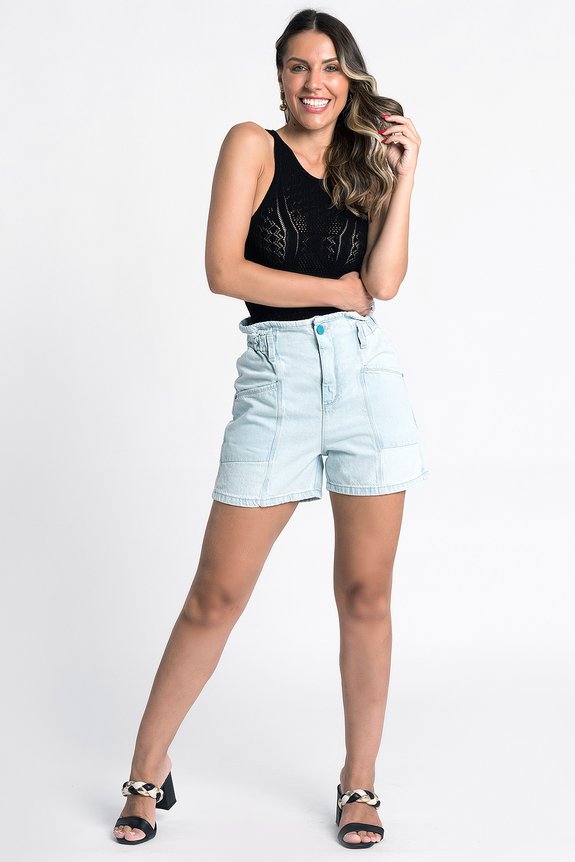 Shorts Feminino Clochard Kripto Jeans Claro Shorts Feminino Clochard Kripto Jeans Claro