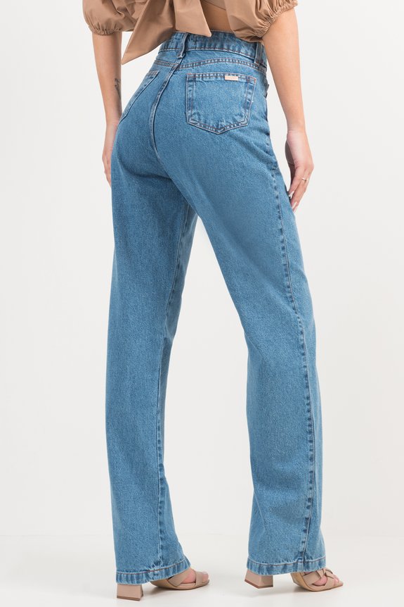 Calça Wide Leg Jeans Cintura Alta Concavê Calça Wide Leg Jeans Cintura Alta Concavê