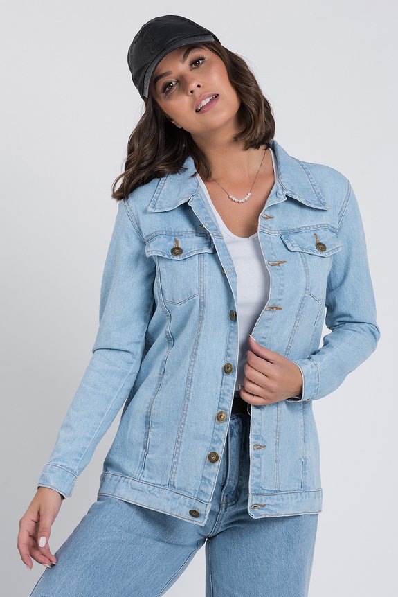 Jaqueta Jeans Basic Alongada Clara Jaqueta Jeans Basic Alongada Clara