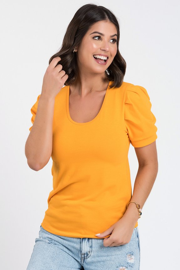 Blusa Lisa Mostarda Manga Bufante Blusa Lisa Mostarda Manga Bufante