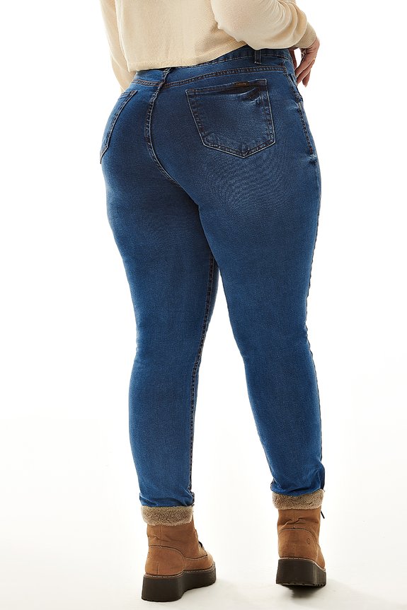 Calça Jeans Feminina Skinny com Puídos Denim Médio Calça Jeans Feminina Skinny com Puídos Denim Médio