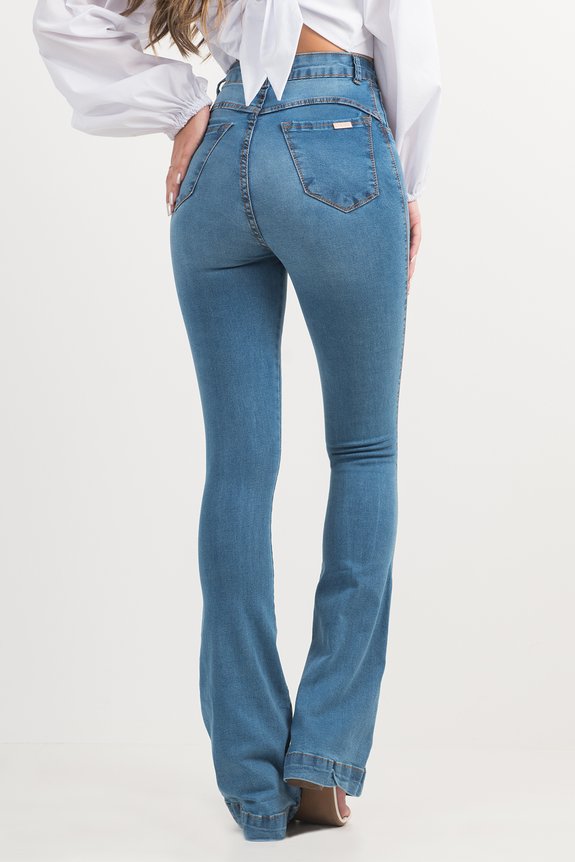 Calça Jeans Flare Used Denim Justa Calça Jeans Flare Used Denim Justa