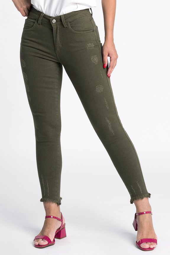 Calça Jeans Feminina Skinny Cropped Stretch Bege Calça Jeans Feminina Skinny Cropped Stretch Bege