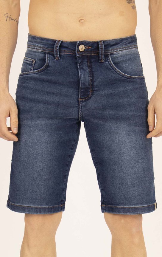 Bermuda Jeans Masculina Slim Malha Denim Bermuda Jeans Masculina Slim Malha Denim