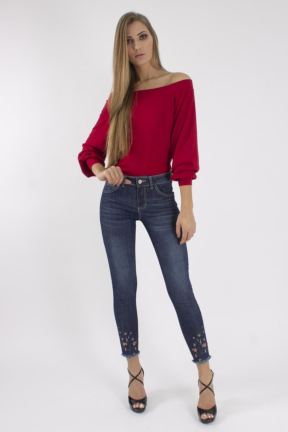 Calça Jeans Feminina Cigarrete Bordada Calça Jeans Feminina Cigarrete Bordada