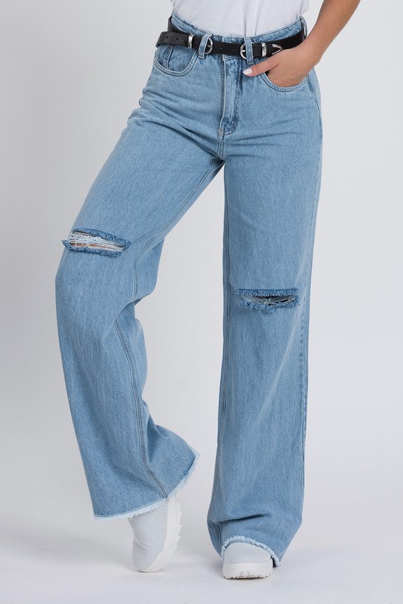 Calça Wide Leg Desfiada Marmorizada Calça Wide Leg Desfiada Marmorizada