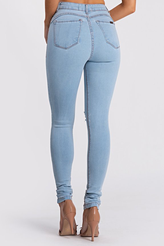 Calça Jeans Feminina Skinny Destroyed Super Stretch Calça Jeans Feminina Skinny Destroyed Super Stretch