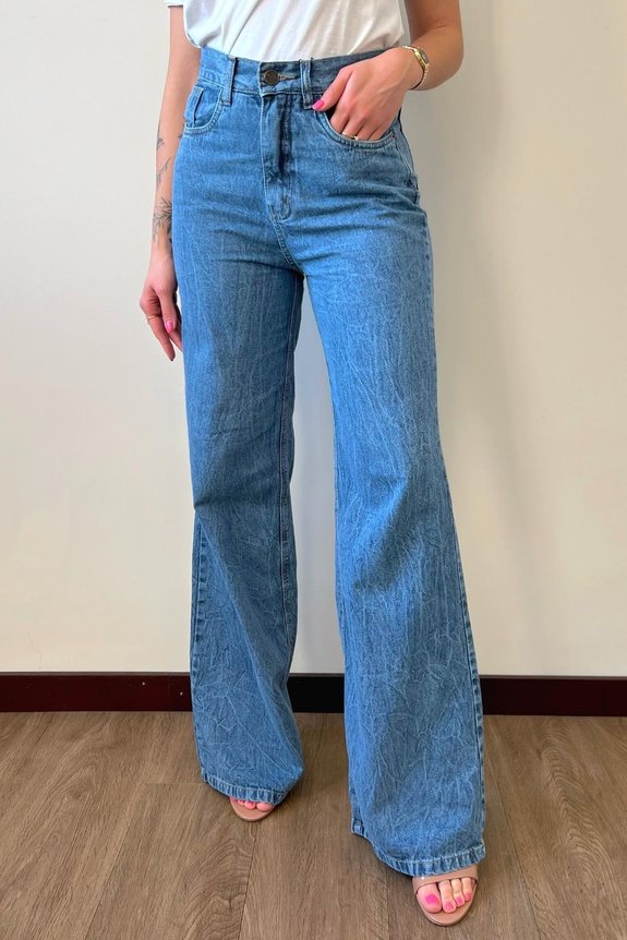 Calça Wide Leg Marmorizada Escura Calça Wide Leg Marmorizada Escura