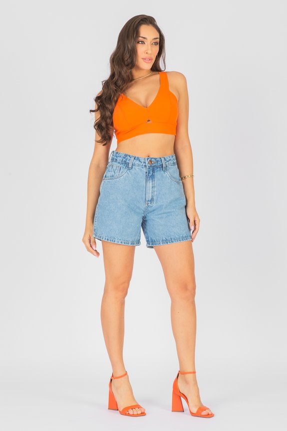 Shorts Jeans Meia Coxa Juli Shorts Jeans Meia Coxa Juli