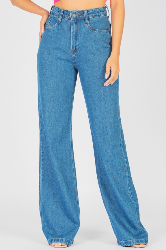 Calça Wide Leg Reta Jeans Médio Calça Wide Leg Reta Jeans Médio