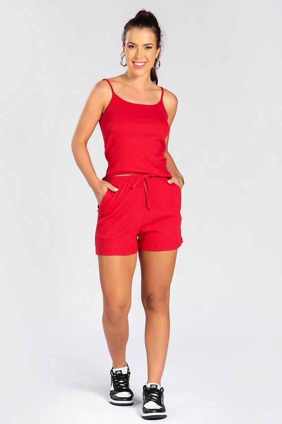 Conjunto Short e Blusa em Ribana Canelada Vermelho