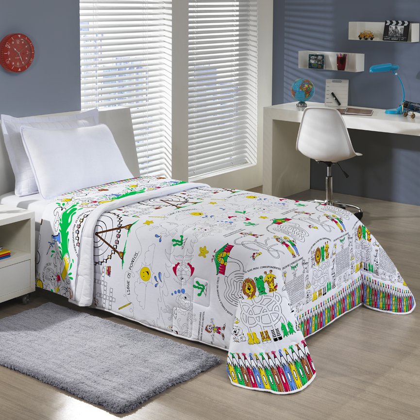 Kit Cobre Leito e Jogo de Cama Kids Infantil Solteiro Malha 100