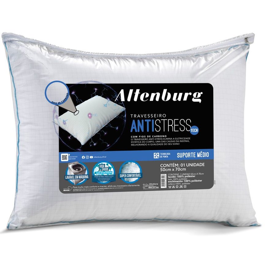 Travesseiro Altenburg Antistress Tech Suporte Médio 50x70 - Branco