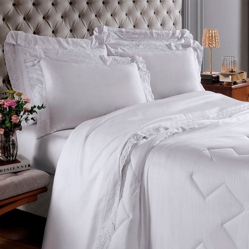 Jg de Cama 4 Pçs Casal Buettner Percal 300 Fios Cristal Renda Clarys Jg de Cama 4 Pçs Casal Buettner Percal 300 Fios Cristal Renda Clarys