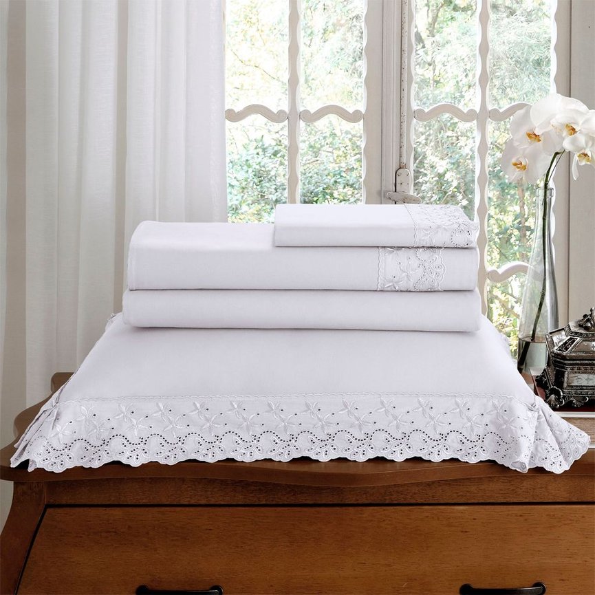Jg de Cama 4 Pçs King Buettner Renda Flora Percal 180 Fios Jg de Cama 4 Pçs King Buettner Renda Flora Percal 180 Fios