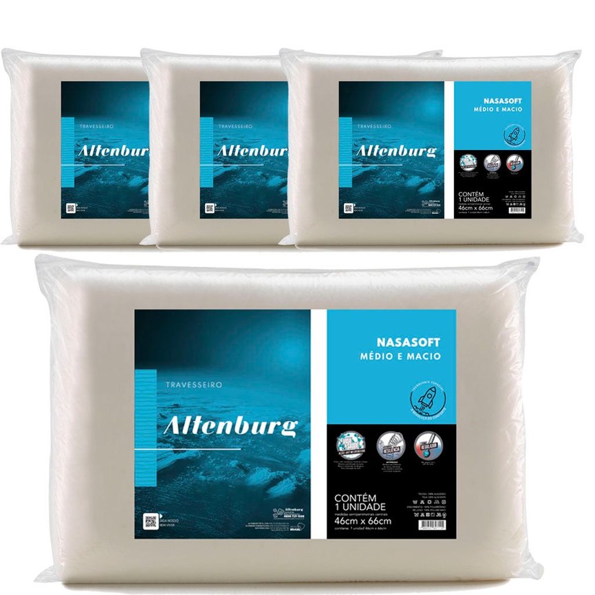 Kit 4 Travesseiros Altenburg Viscoelástico Nasasoft Médio 46x66 Kit 4 Travesseiros Altenburg Viscoelástico Nasasoft Médio 46x66