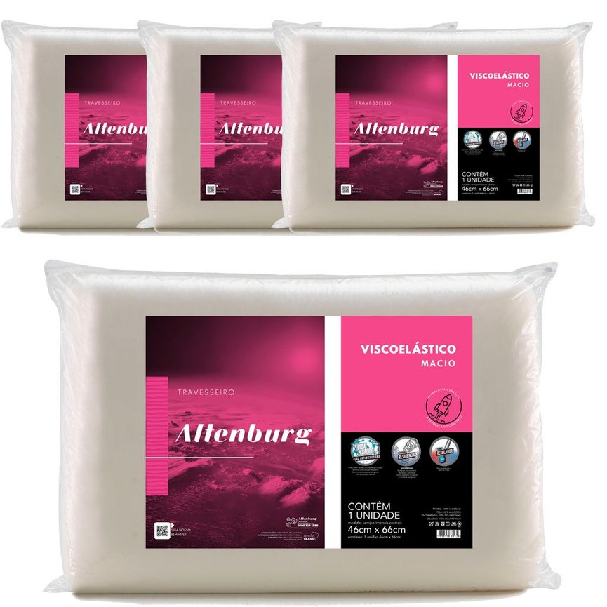 Kit 4 Travesseiros Altenburg Viscoelástico Nasa Macio 46x66 Kit 4 Travesseiros Altenburg Viscoelástico Nasa Macio 46x66