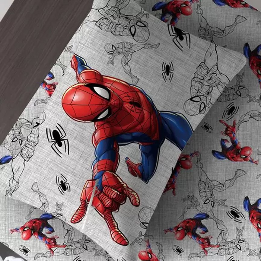 Jogo de Cama Infantil Solteiro Homem Aranha 2 Peças Marvel Cinza