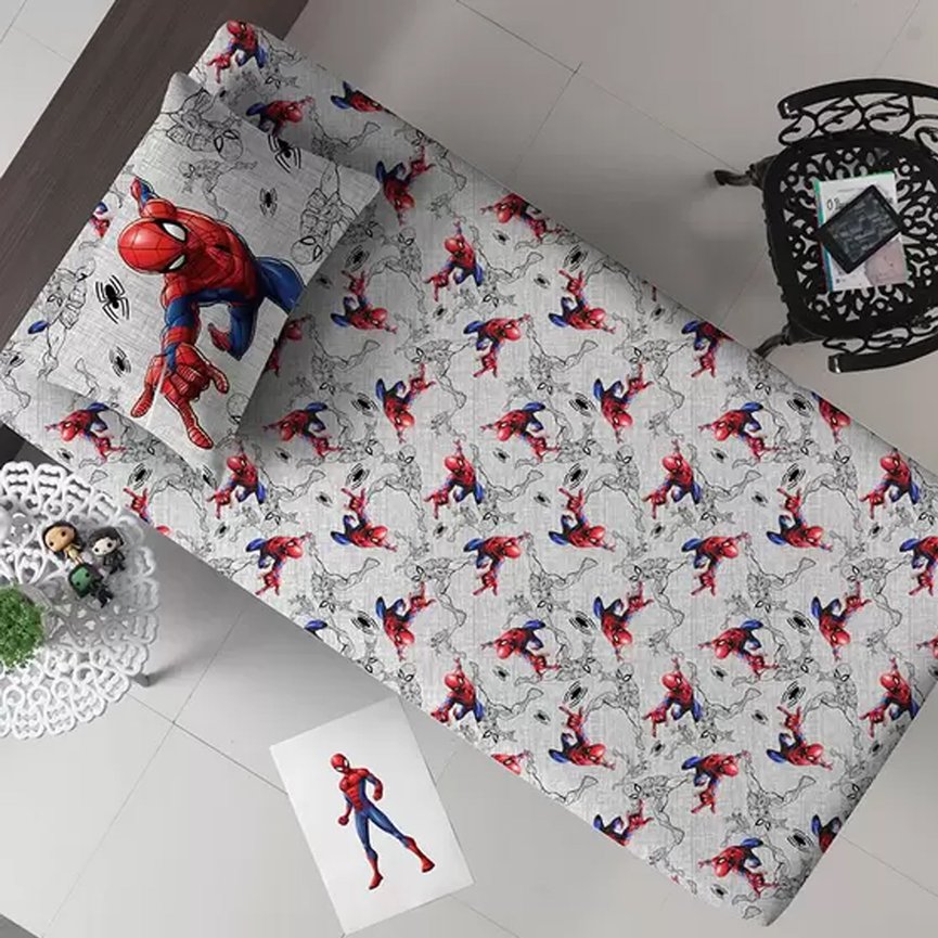 Jogo de lençol Solteiro Malha Marvel Homem Aranha 2 peças Teia Preta