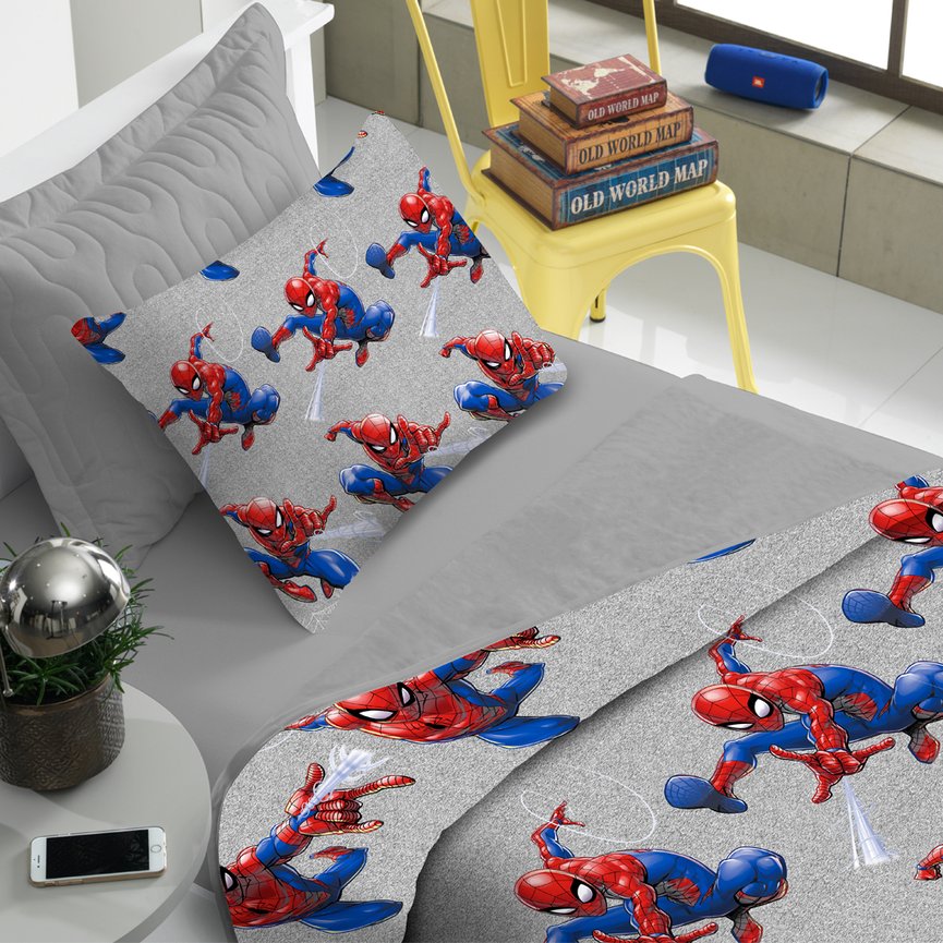 Jogo de Cama Infantil Solteiro Homem Aranha 2 Peças Marvel Cinza