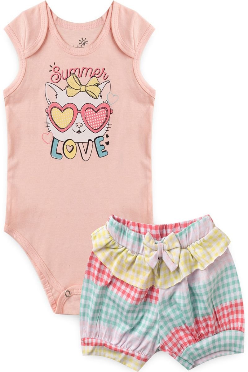 conjunto bebe body rosa regata bermuda algodao loja roupa barata enxoval online site miau moda kids