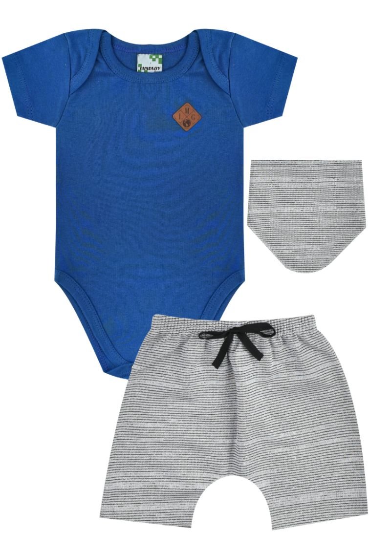conjunto bebe masculino body azul bermuda bandana loja roupa online barata site miau moda kids