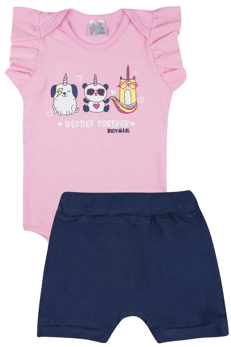 conjunto bebe feminino body bermuda algodao loja roupa barata online site miau moda kids