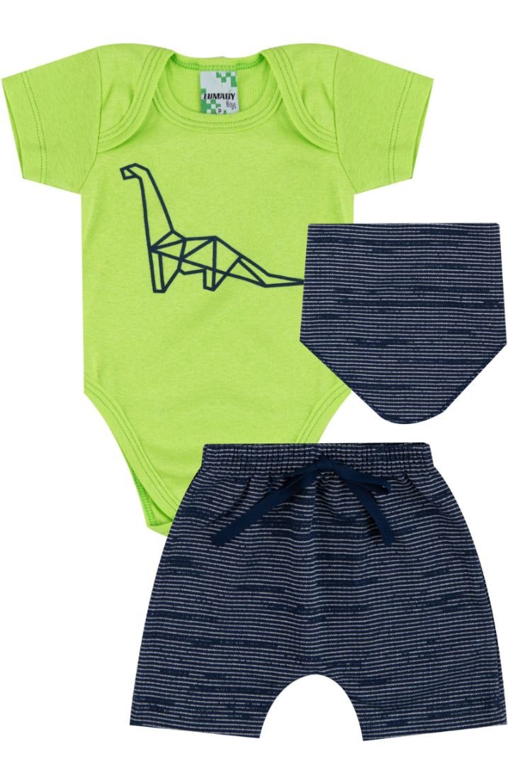 conjunto bebe body dinossauro bermuda bandana masculino algodao loja roupa barata online site miau moda kids
