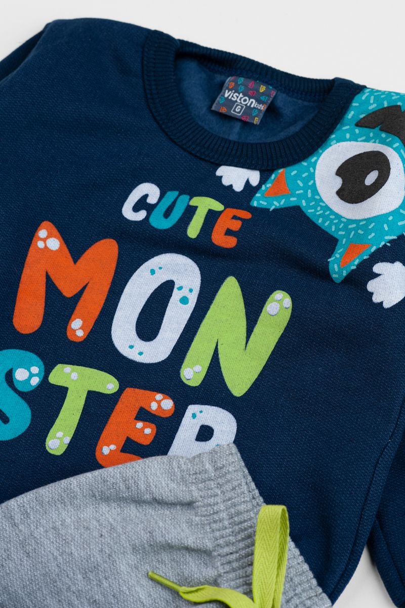Camiseta Bebê Manga Longa Dino Roar Azul Marinho