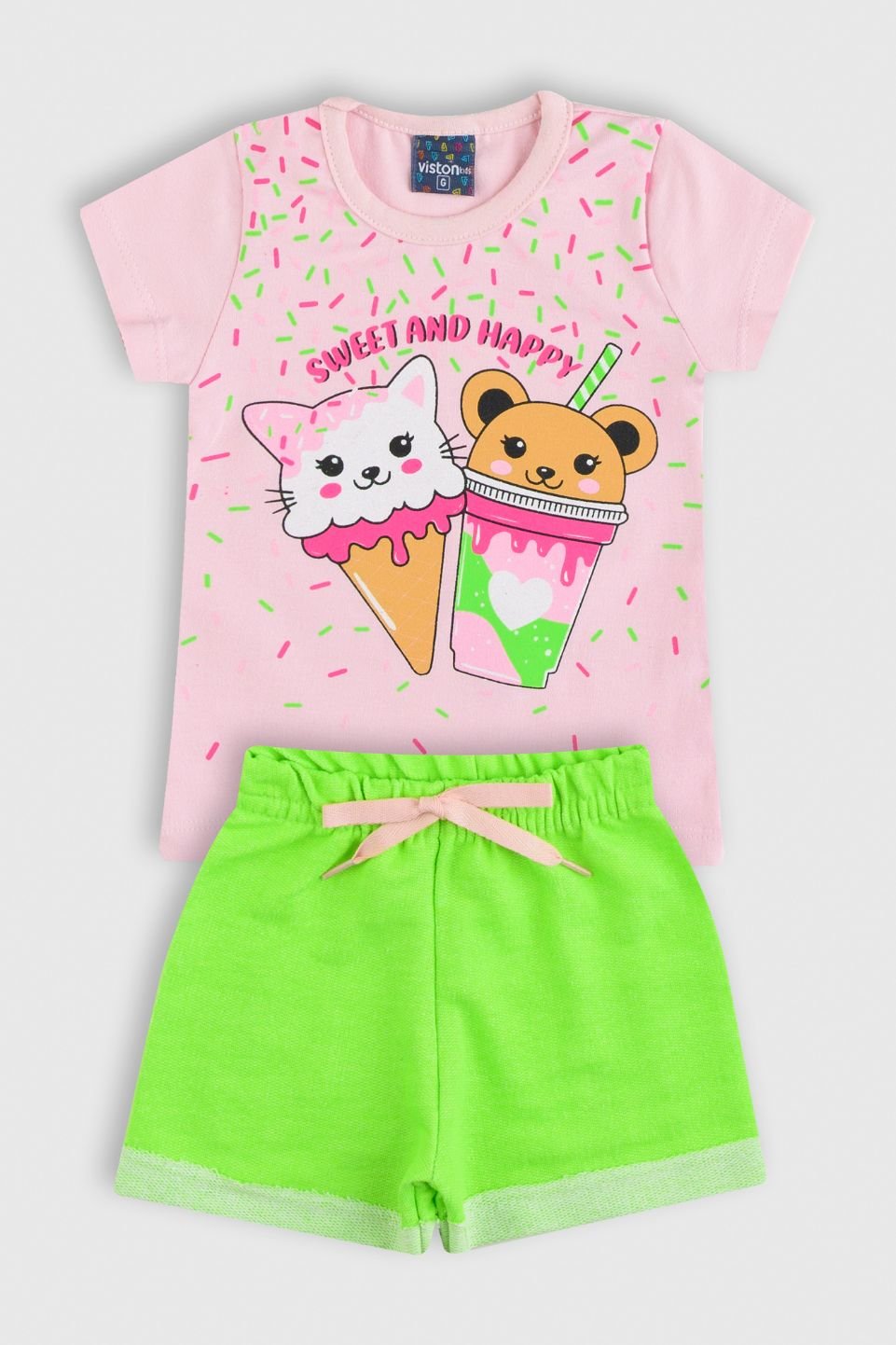 conjunto bebe feminino camiseta shorts neon loja roupa infantil online site confiavel miau moda kids 0