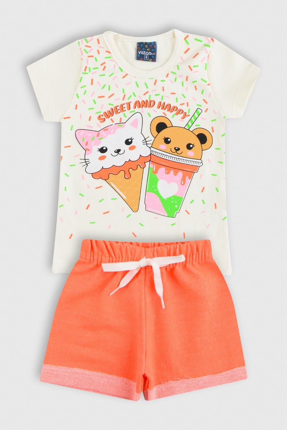 conjunto bebe feminino camiseta shorts neon loja roupa infantil online site confiavel miau moda kids 1