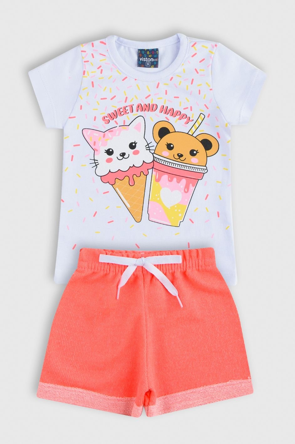 conjunto bebe feminino camiseta shorts neon loja roupa infantil online site confiavel miau moda kids 6