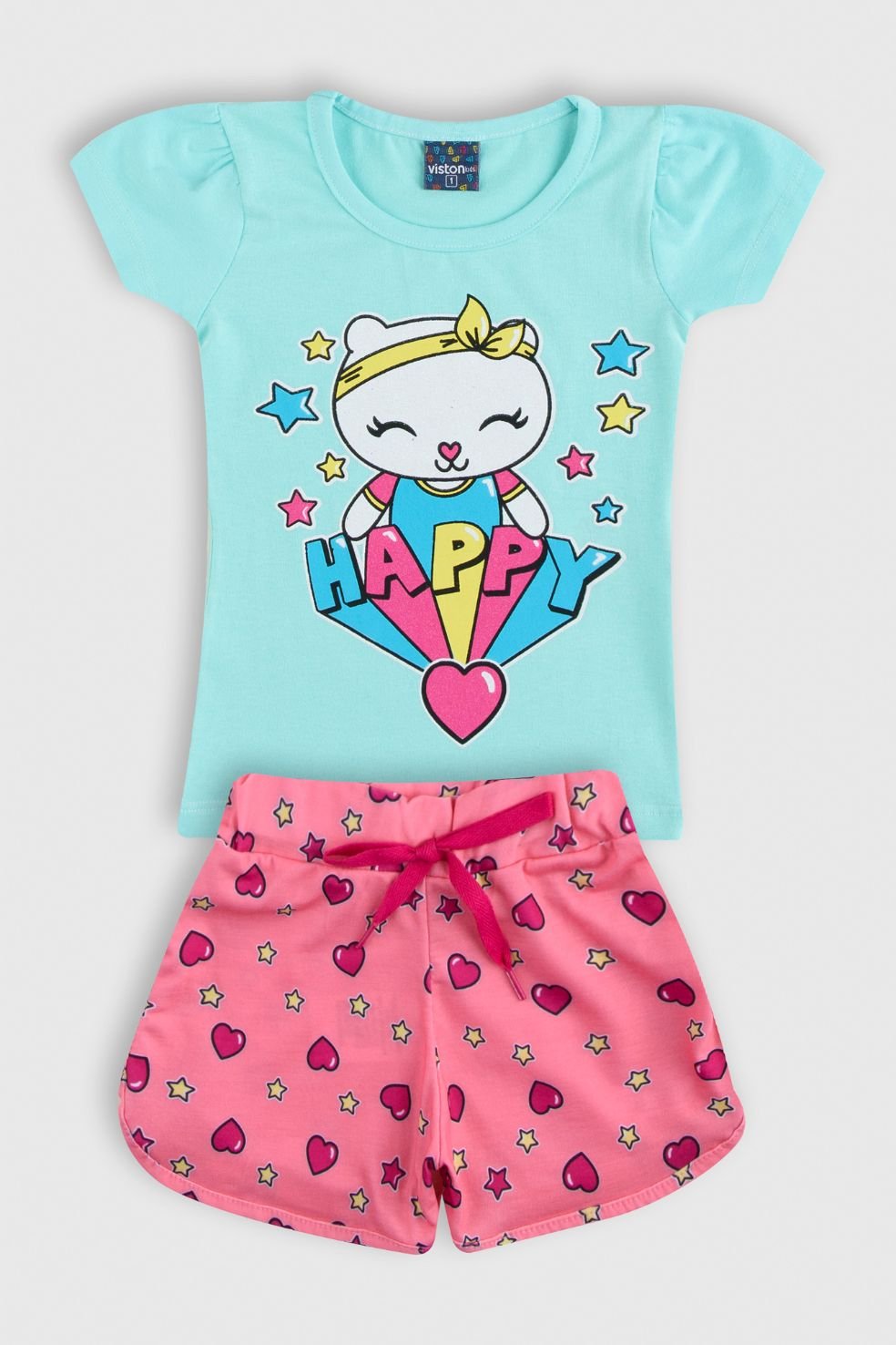 conjunto bebe feminino camiseta shorts gatinha loja roupa infantil online site confiavel miau moda kids 5