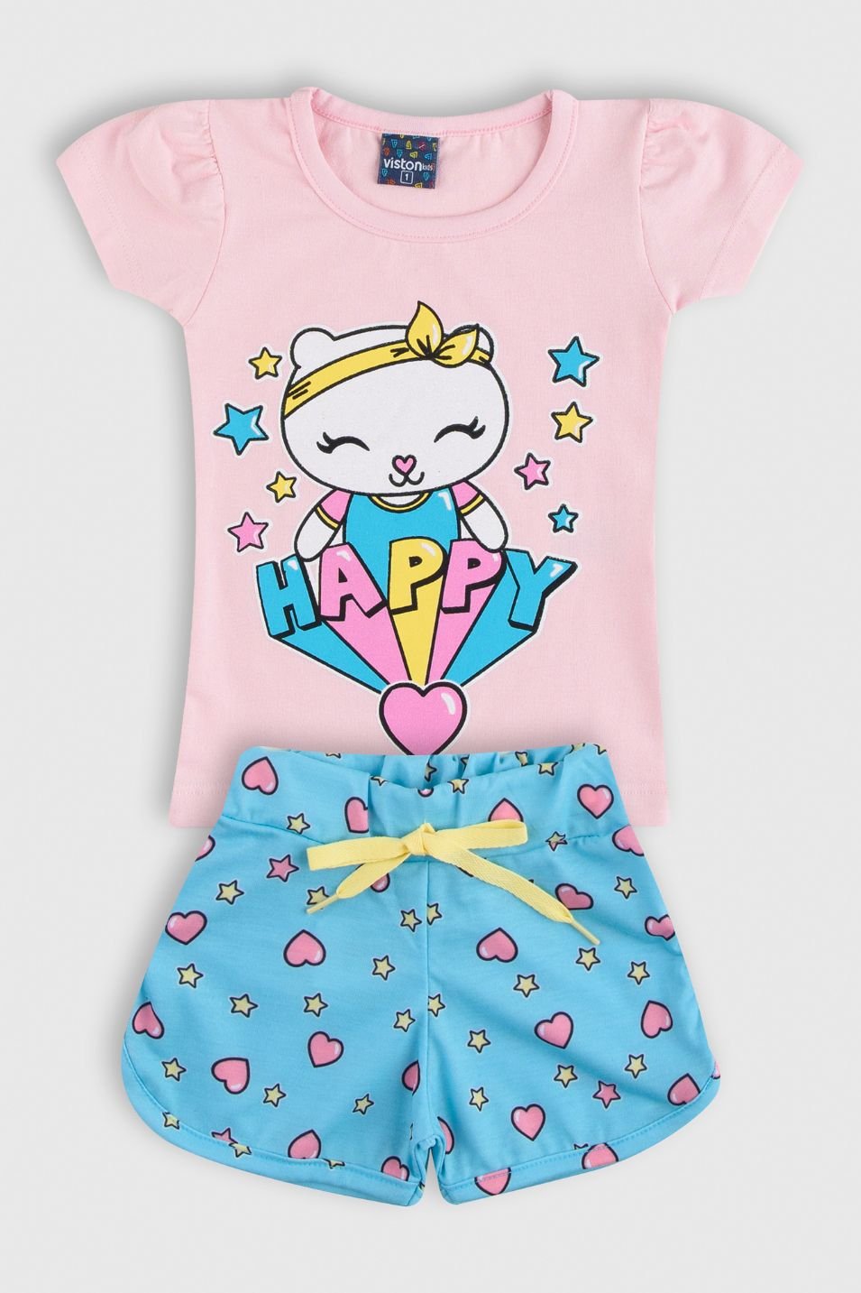 conjunto bebe feminino camiseta shorts gatinha loja roupa infantil online site confiavel miau moda kids 7