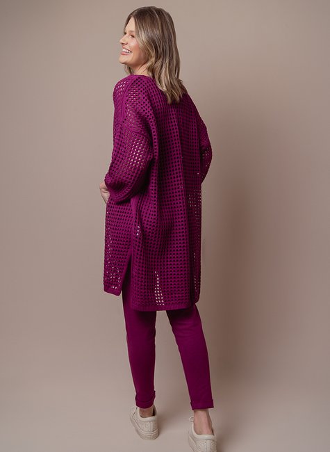 01 casaco alongado rendado tricot feminino