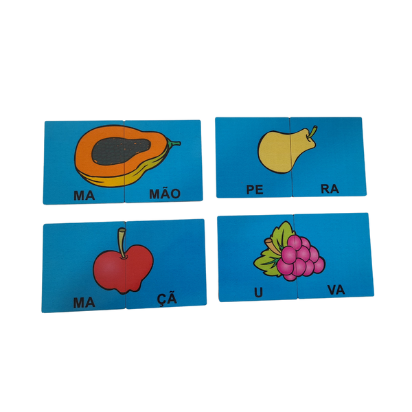 Quebra-Cabeça Silábico Frutas - Jogo para Alfabetização em Madeira