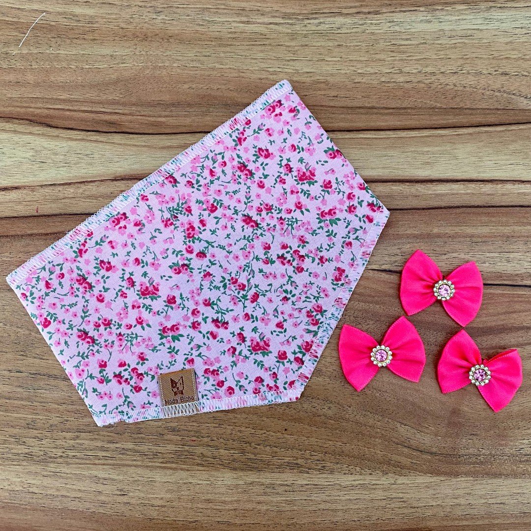 01 kit pet bandana e laco rosa pink floral rosa 20 un p m ou g