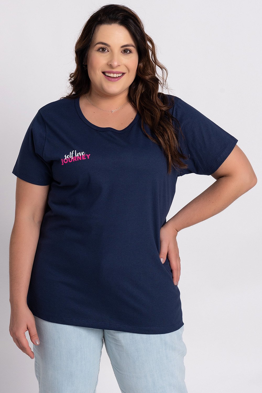 T Shirt Feminina Plus Size Malha Algodão Estampada Self Love Jorney