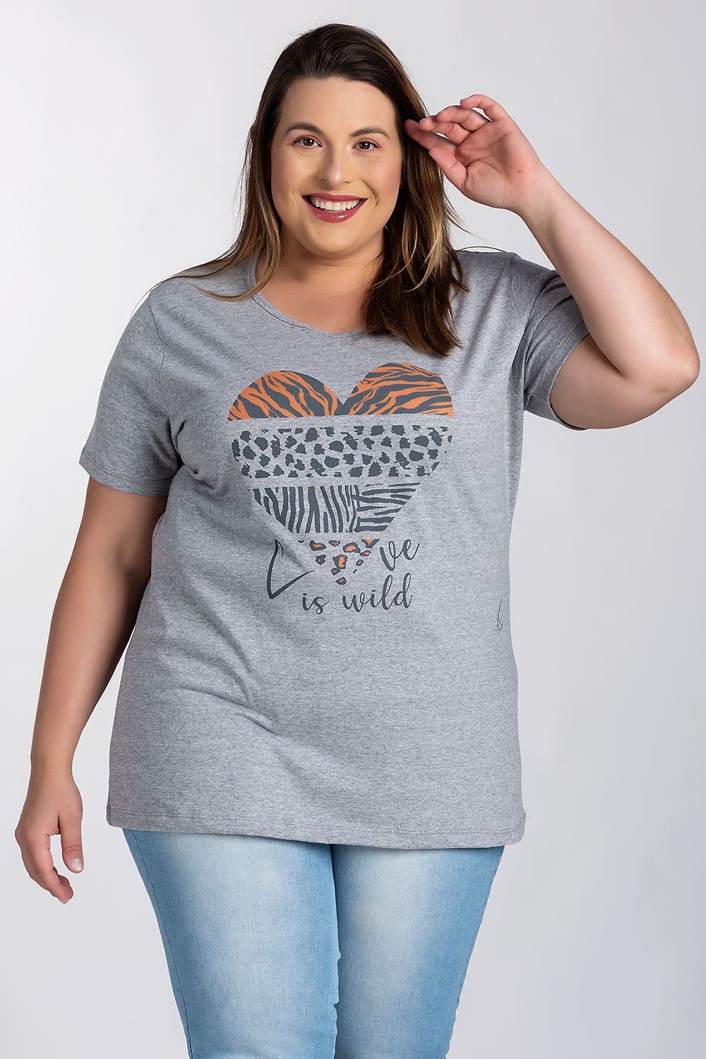 T Shirt Feminina Plus Size Estampada Love Malha Algodão Serena