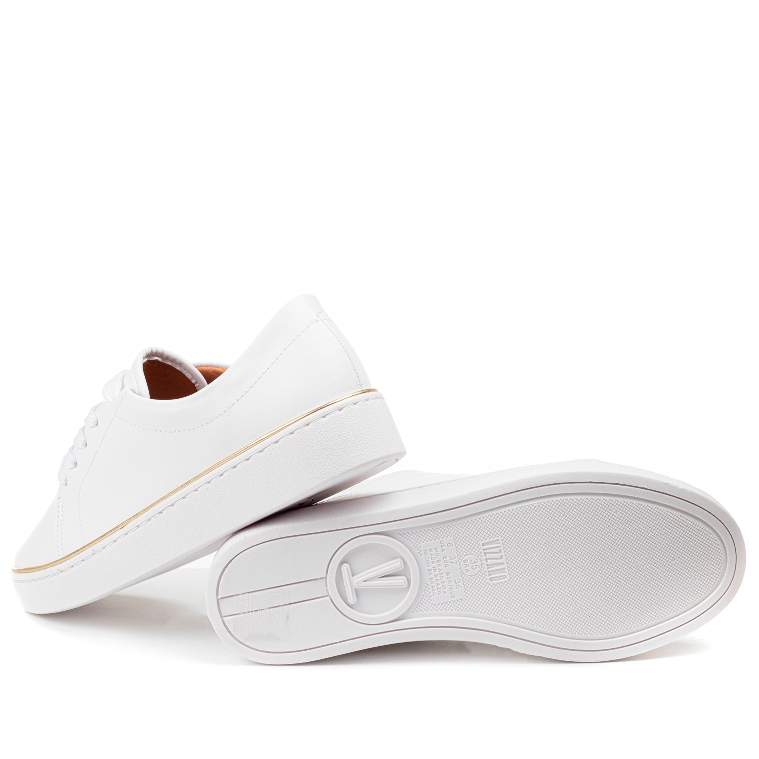 Tênis feminino vizzano branco filete sale dourado