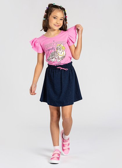 Conjunto Curto Menina T-shirt e Shorts Boxeador, Cor Rosa