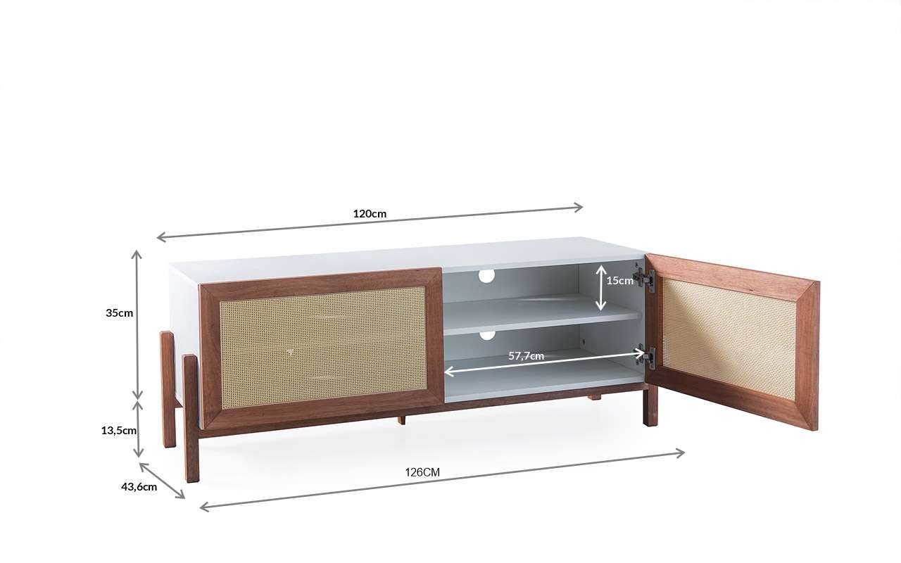 Rack Pequeno para Sala de TV Eric 120 cm MDF Branco e Madeira JT com ...