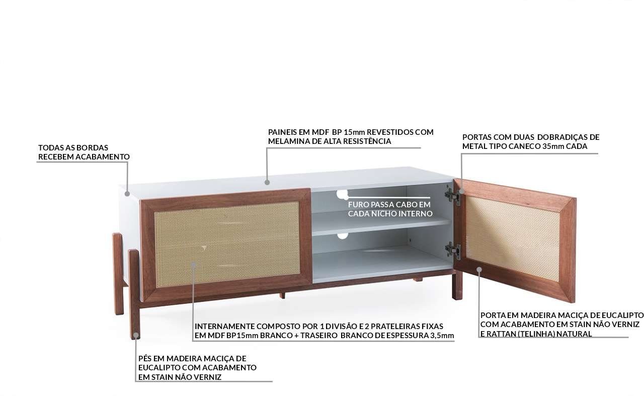 Rack Pequeno para Sala de TV Eric 120 cm MDF Branco e Madeira JT com ...