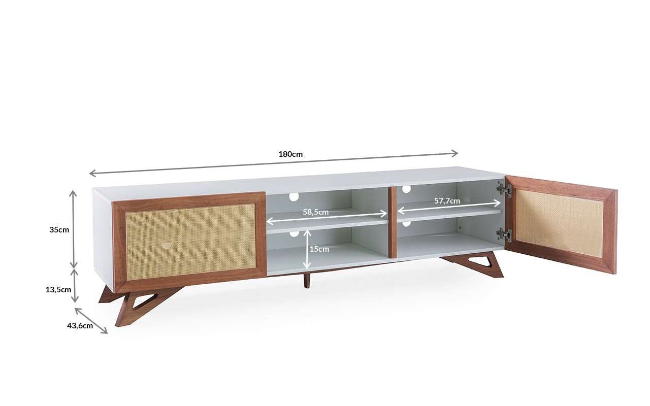 Rack de Sala Branco com Portas Freddie 180 cm MDF Branco e Madeira JT