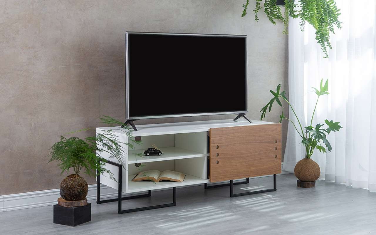Rack Pequeno Estilo Industrial com Porta de Correr Crosby 120 cm MDF ...